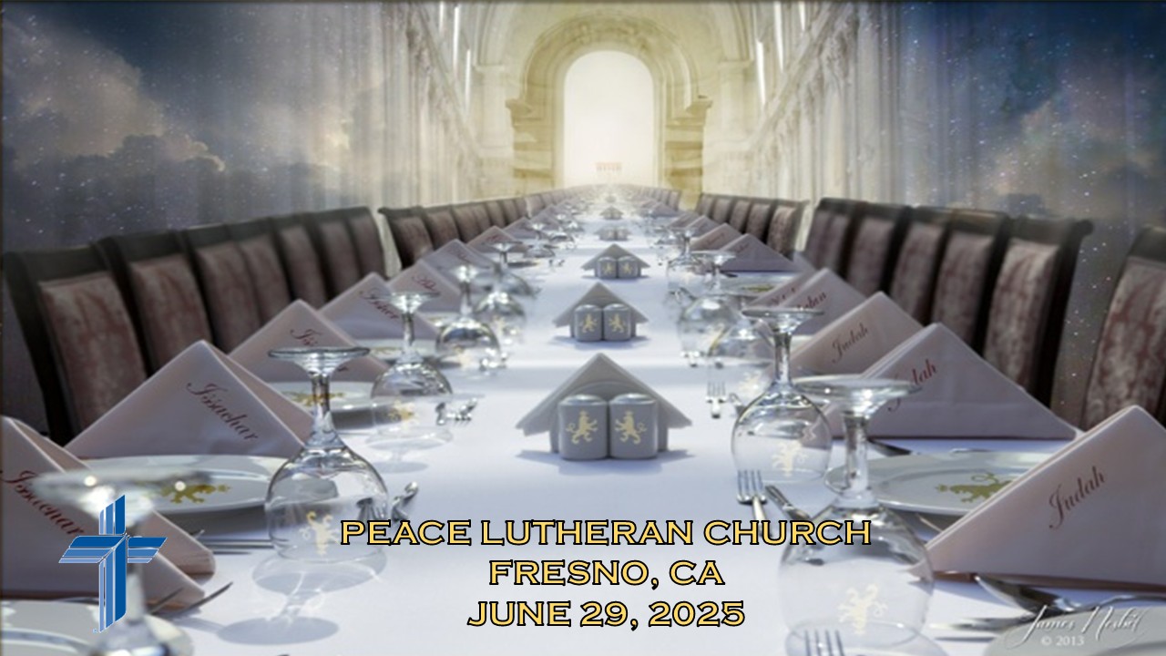Elegant long banquet table in church hall