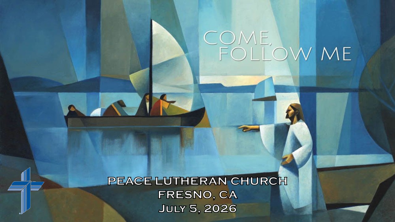Jesus calling fishermen in stylized boat painting
